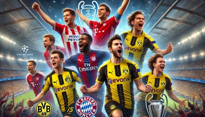 UEFA Champions League Matches, Matchday 8 of 8 teams, results, all goals: PSV vs Liverpool (3-2), Bayern vs Slovan Bratislava (3-1), Dortmund vs Shakhtar Donetsk (3-1), Leverkusen vs Sparta Praha (2-0), Girona vs Arsenal (1-2) and Barcelona vs Atalanta (2-2). DebrichGroup.com | PSV Eindhoven, Bayern Munich, Borussia Dortmund, Bayer Leverkusen, and Arsenal — celebrating their victories