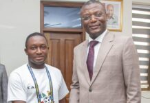 Stephen Appiah, PAC Academy administrator, Sports Minister Kofi Adams