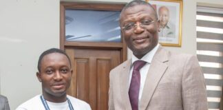 Stephen Appiah, PAC Academy administrator, Sports Minister Kofi Adams