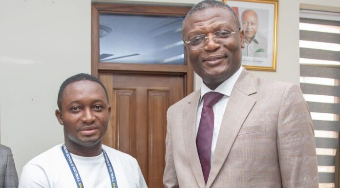 Stephen Appiah, PAC Academy administrator, Sports Minister Kofi Adams