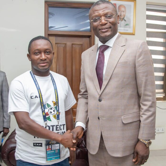 Stephen Appiah, PAC Academy administrator, Sports Minister Kofi Adams