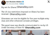 Ghana Foreign Affairs Minister, Samuel Okudzeto Ablakwa, USA visa restrictions removed