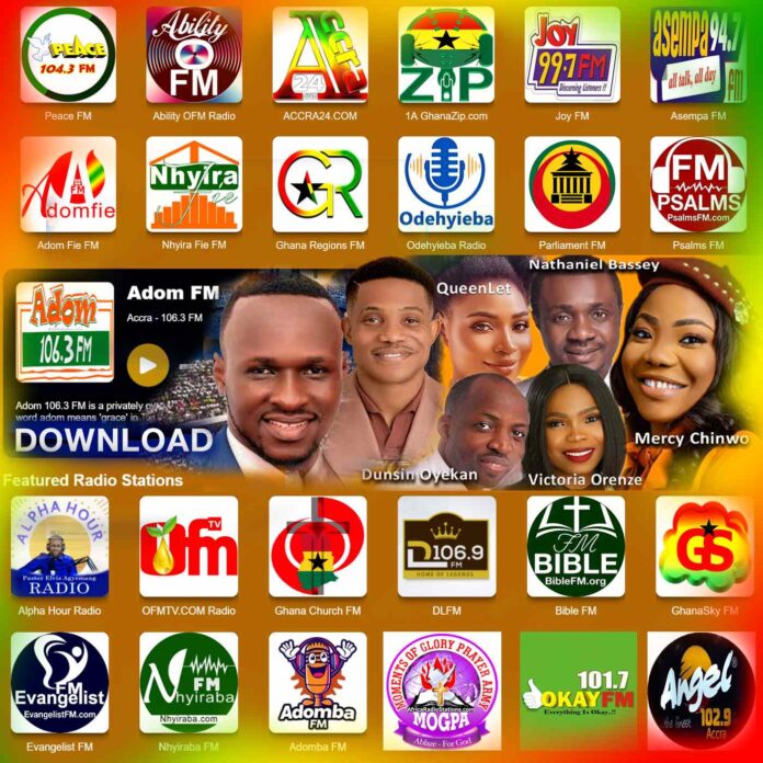 Listen to Adom 106.3 FM, Peace 104.3 FM, Jerry Eze NSPPD, Alpha Hour by Pastor Elvis Agyeman Anytime, Anywhere – Ghana Radios App