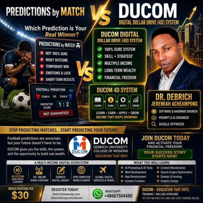 Football Match Predictions, Predictions by Match, DUCOM, Dr. Debrich Jeremiah Acheampong
